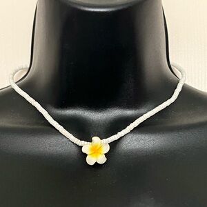 Hawaiian Plumeria Flower Beaded Necklace-NEW-7” drop plus 3/4” extender-Darling